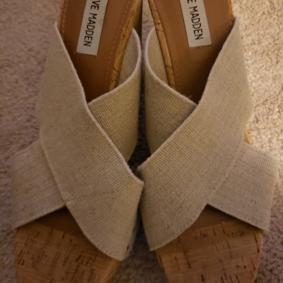 Steve Madden Pride Criss Cross Strap Cork Wedges - Picture 2 of 4